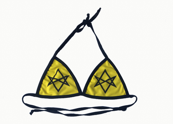 Yellow and Black Unicursal Hexagram Bikini Top
